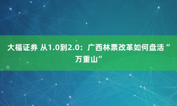 大福证券 从1.0到2.0：广西林票改革如何盘活“万重山”